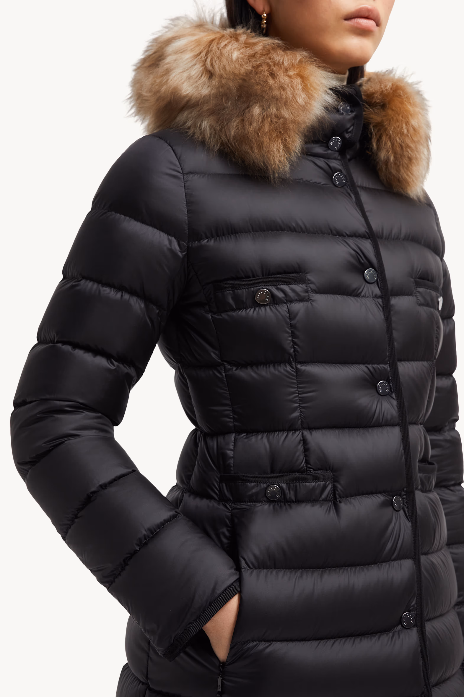 Hirmafur Hooded Shearling Long Down Jacket Black Moncler 6